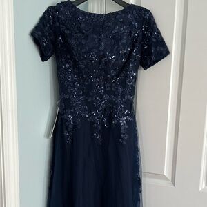 New Elegant Navy Blue Sequin Gown